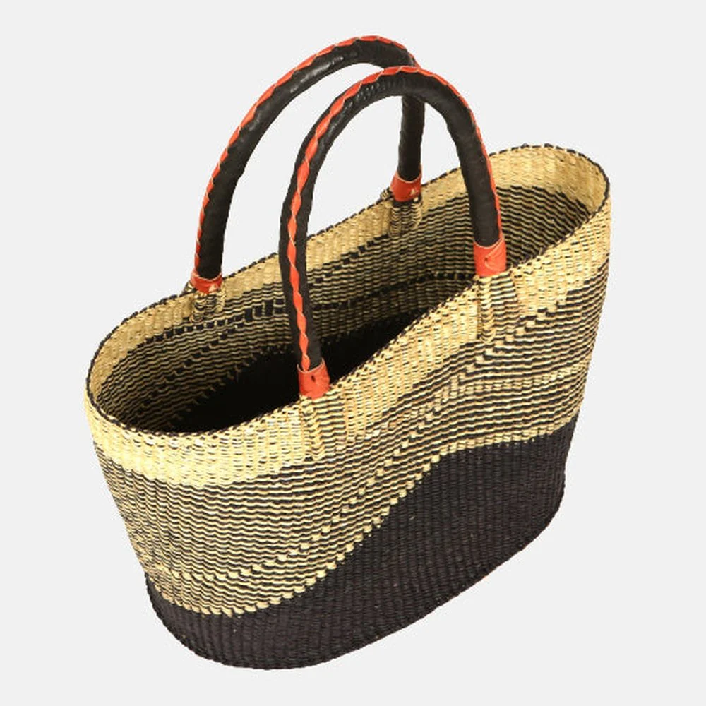 Black & Natural Straw Tote Bag - Image 2
