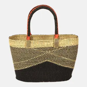 Black & Natural Straw Tote Bag