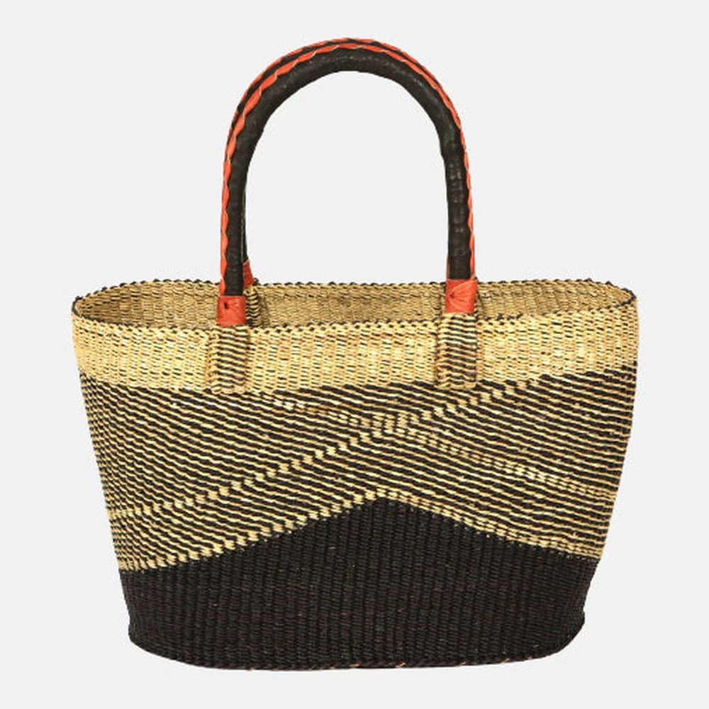 Black & Natural Straw Tote Bag